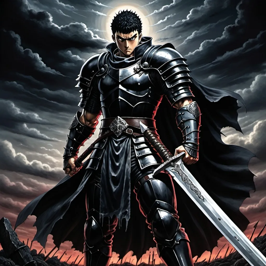 Prompt: The black swordsman, berserk, Guts