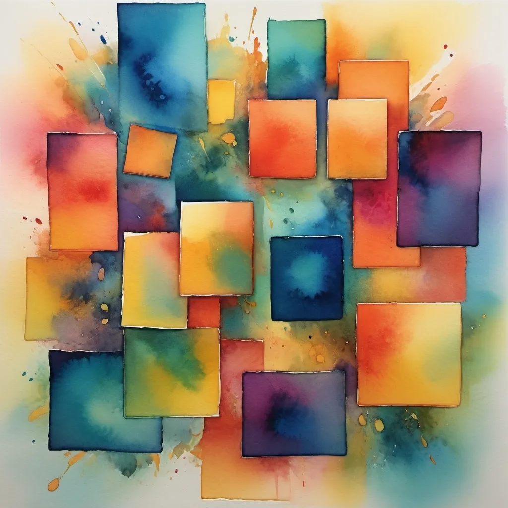 Prompt: Using only square and rectangles, convey the idea of euphoria, watercolor
