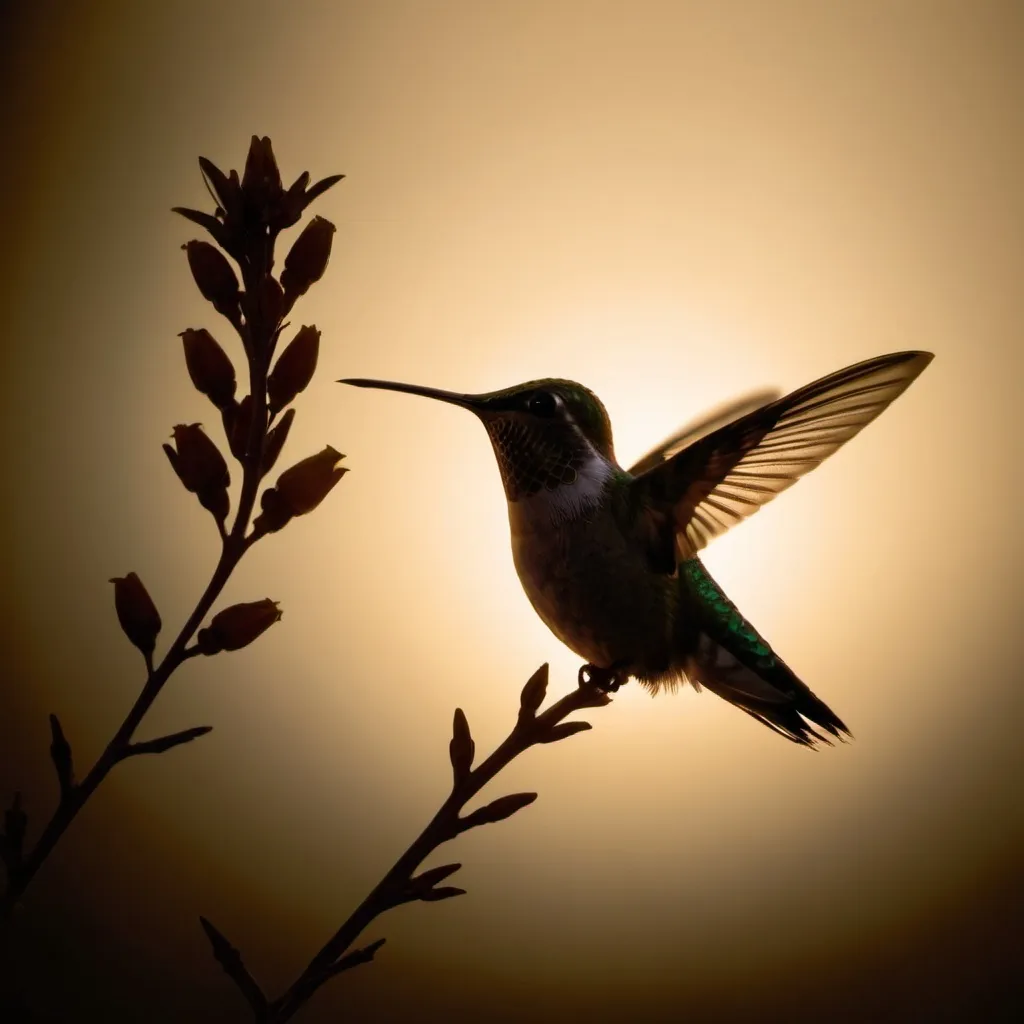 Prompt: Hummingbird silhouette backlit 


