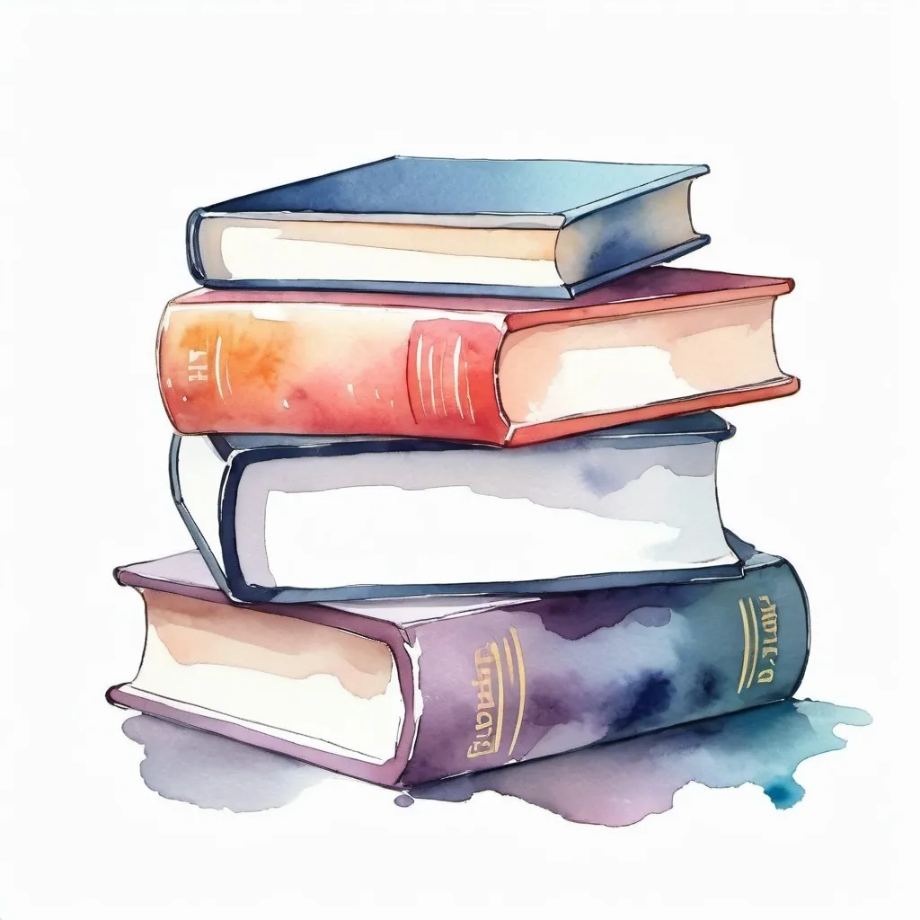 Prompt: Stack of 3 books, trendy, modern look, water color style