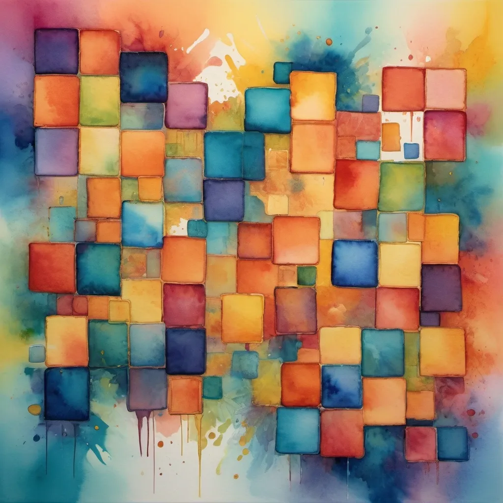 Prompt: Using only square and rectangles, convey the idea of euphoria, watercolor
