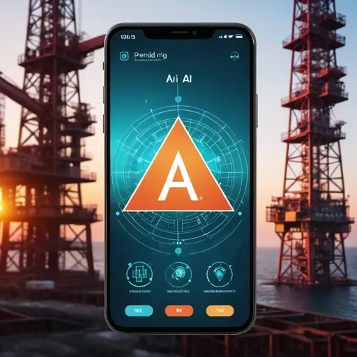 Prompt: Mobile phone screen with AI logo, checkboxes ticked, Pervidi logo, background oil rigg