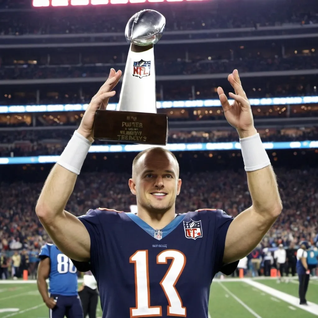 Prompt: NFL punter with Super Bowl trophy