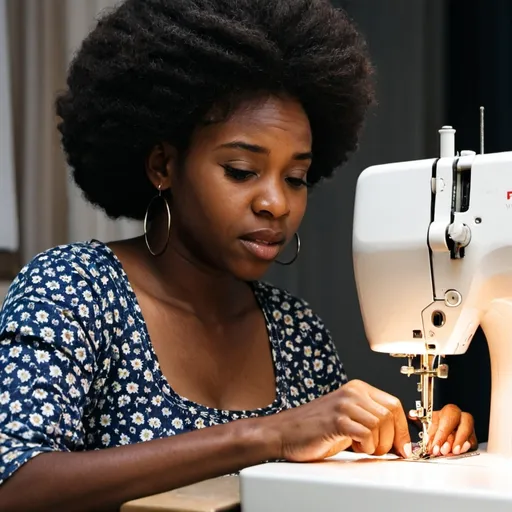 Prompt: black woman sewing on a sewing machine

