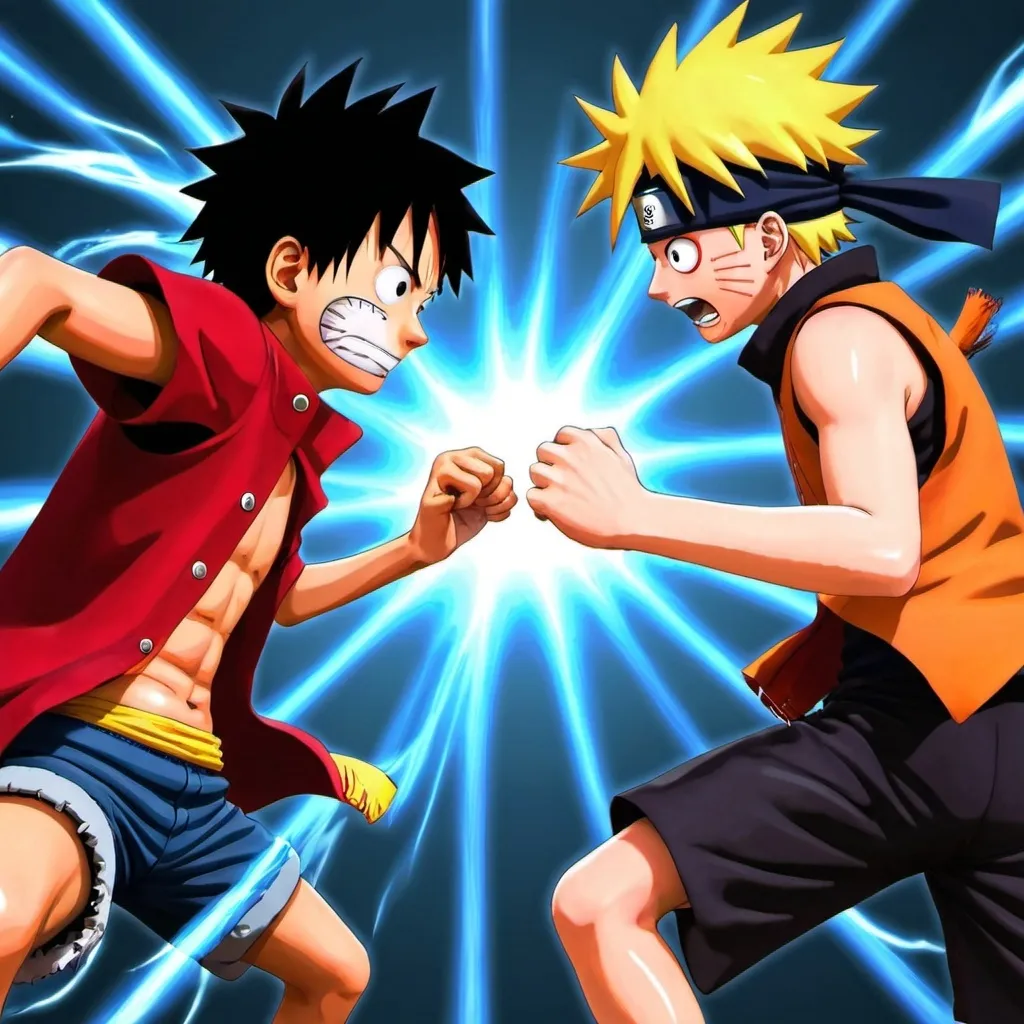 Prompt: luffy vs naruto