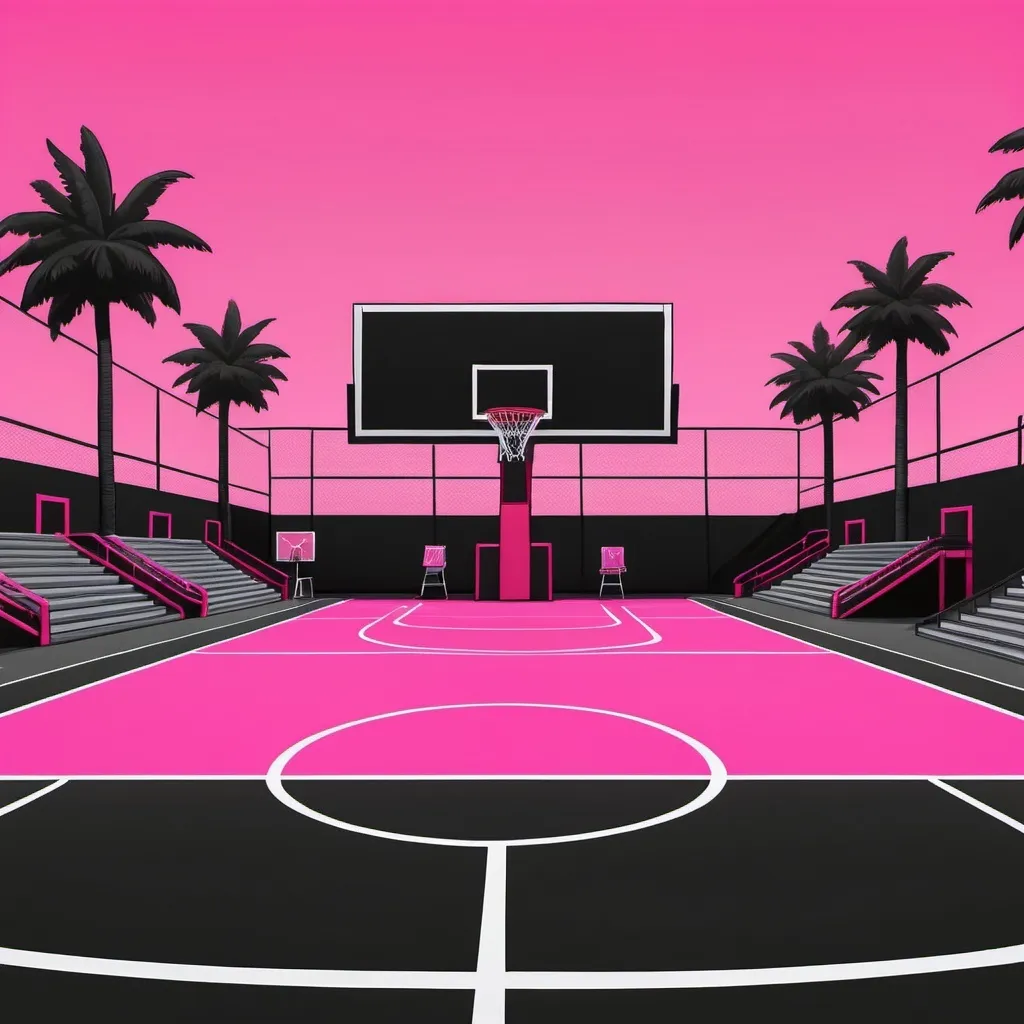 Prompt: gta style, cartoon, cheerleader, teenager, basketball court, detailed, neon pink, black, white