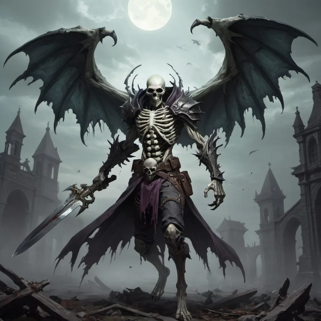 Prompt: I need an undead character that can fly that also has a Spectral blade that deals necrotic damage