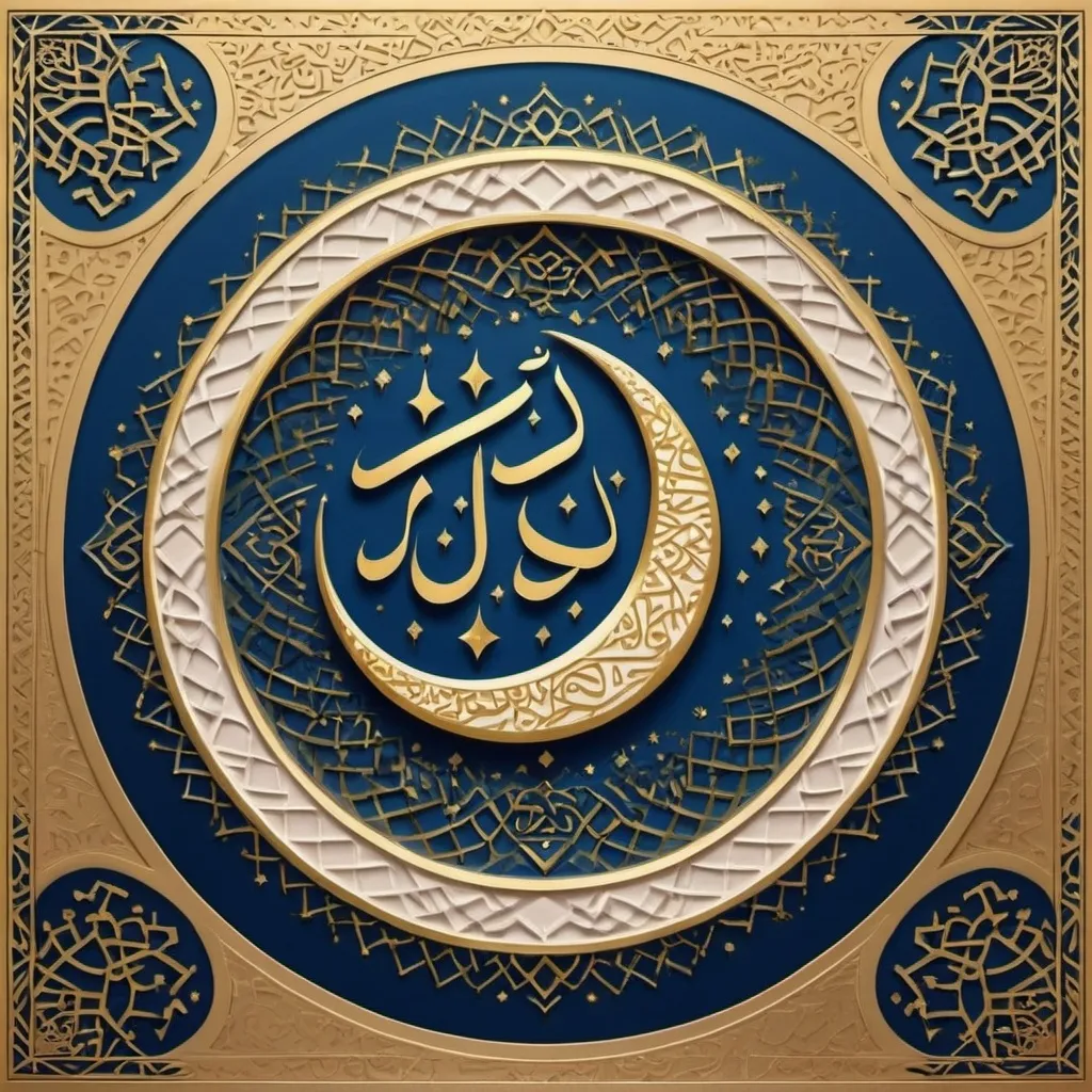 Prompt: An Islamic art-inspired image depicting the concept of 'Sirat-e-Mustaqeem' (the Straight Path). The image features a golden, intricately designed path winding through a serene, starry night sky, symbolizing guidance and righteousness. Along the path, there are delicate Arabic calligraphy elements, with phrases like 'Sirat-e-Mustaqeem' in beautiful Thuluth script. The background showcases geometric patterns and floral motifs commonly found in Islamic art, with a harmonious blend of blue, gold, and white colors, creating a sense of peace, spirituality, and divine guidance.