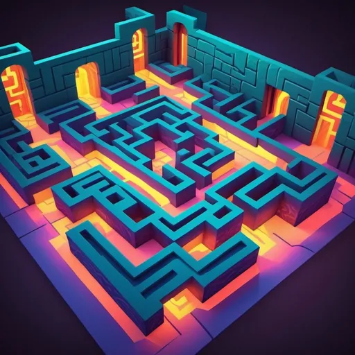 Prompt: low poly maze game with walls and starting line and finishing line