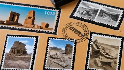 Prompt: the stamps of the photograph loaded on top of a table with a magnifying glass and archaeologist's attractions