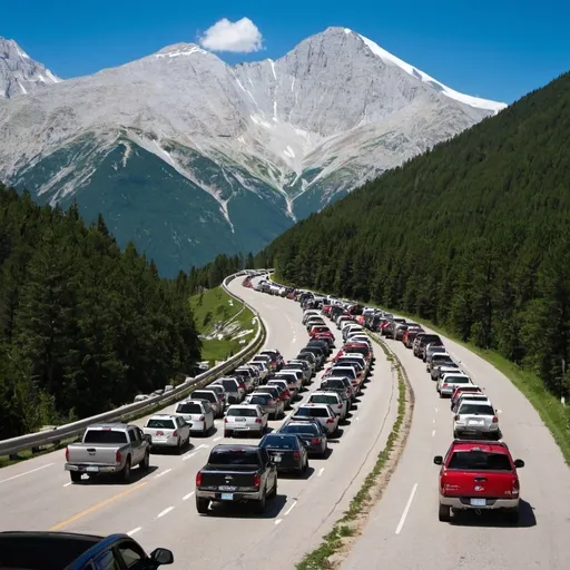 Prompt: mountain traffic jam
