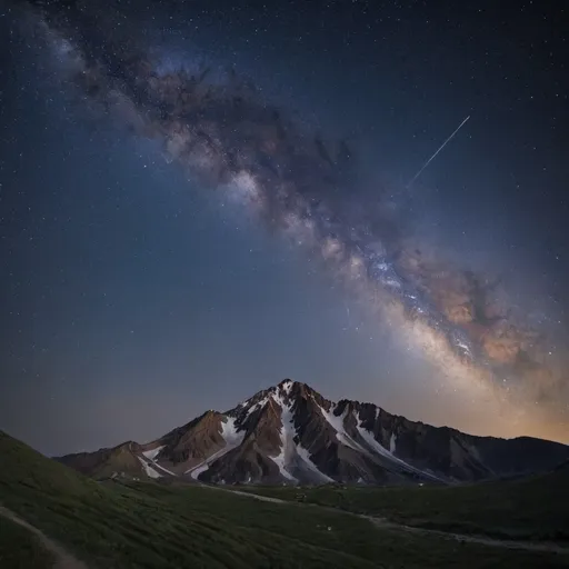 Prompt: milky way and stars above mountain