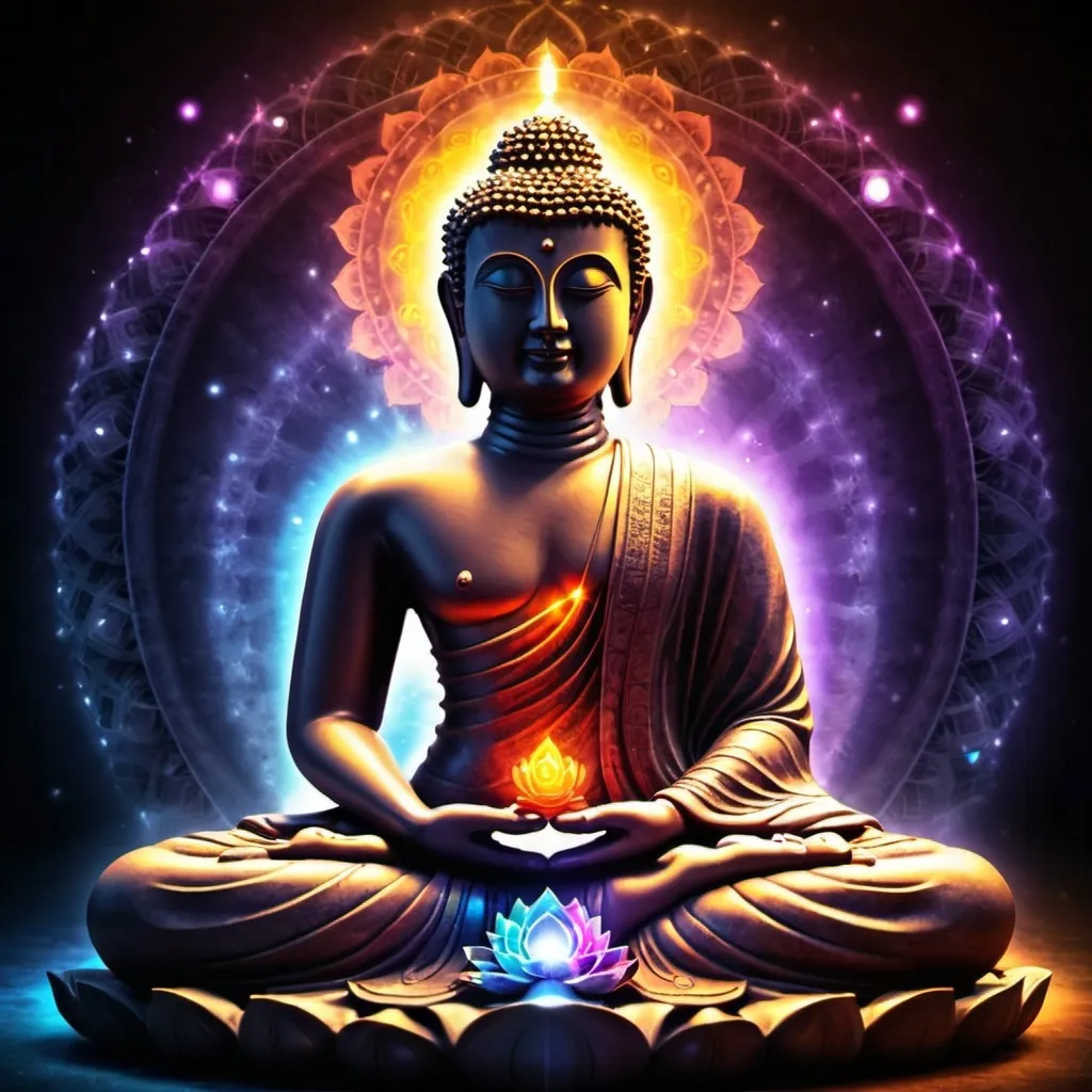 Prompt: spiritual glowing chakras buddha