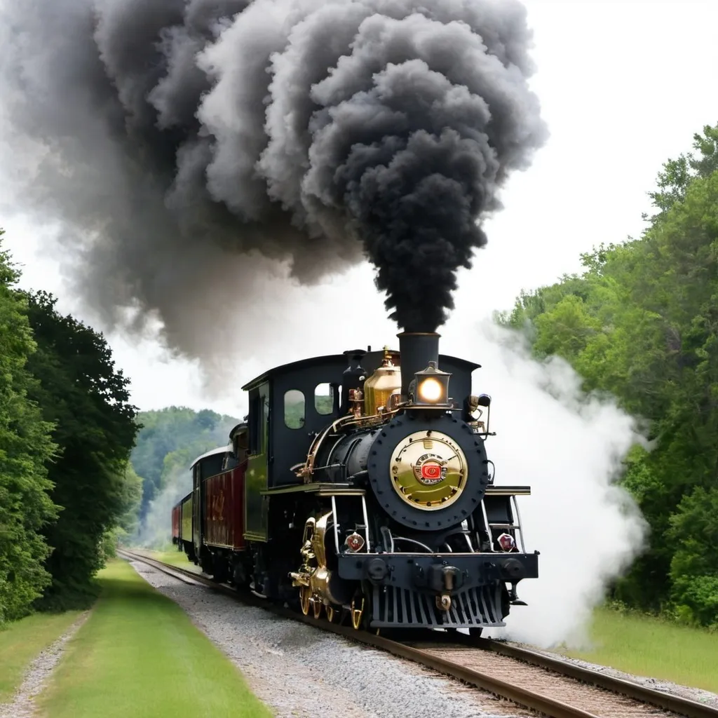 Prompt: steam engine train going down tracks