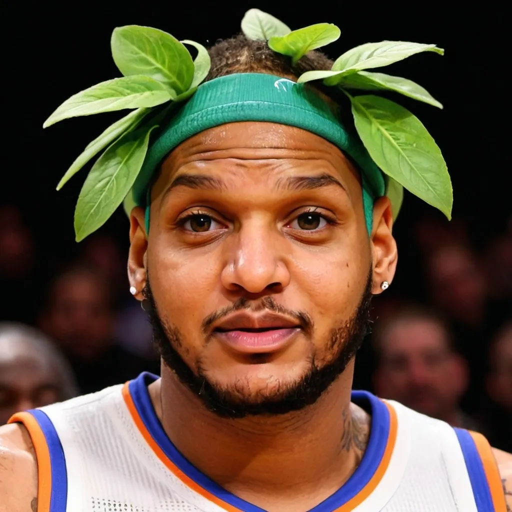 Prompt: Carmelo Anthony with plant hair