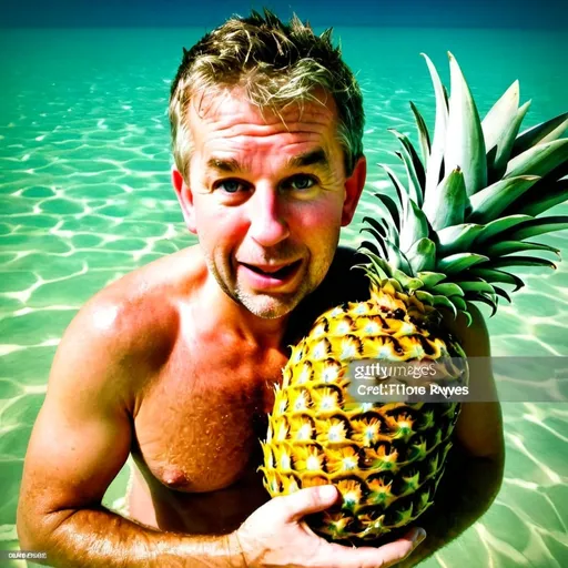 Prompt: Gay man under the sea in a pineapple 