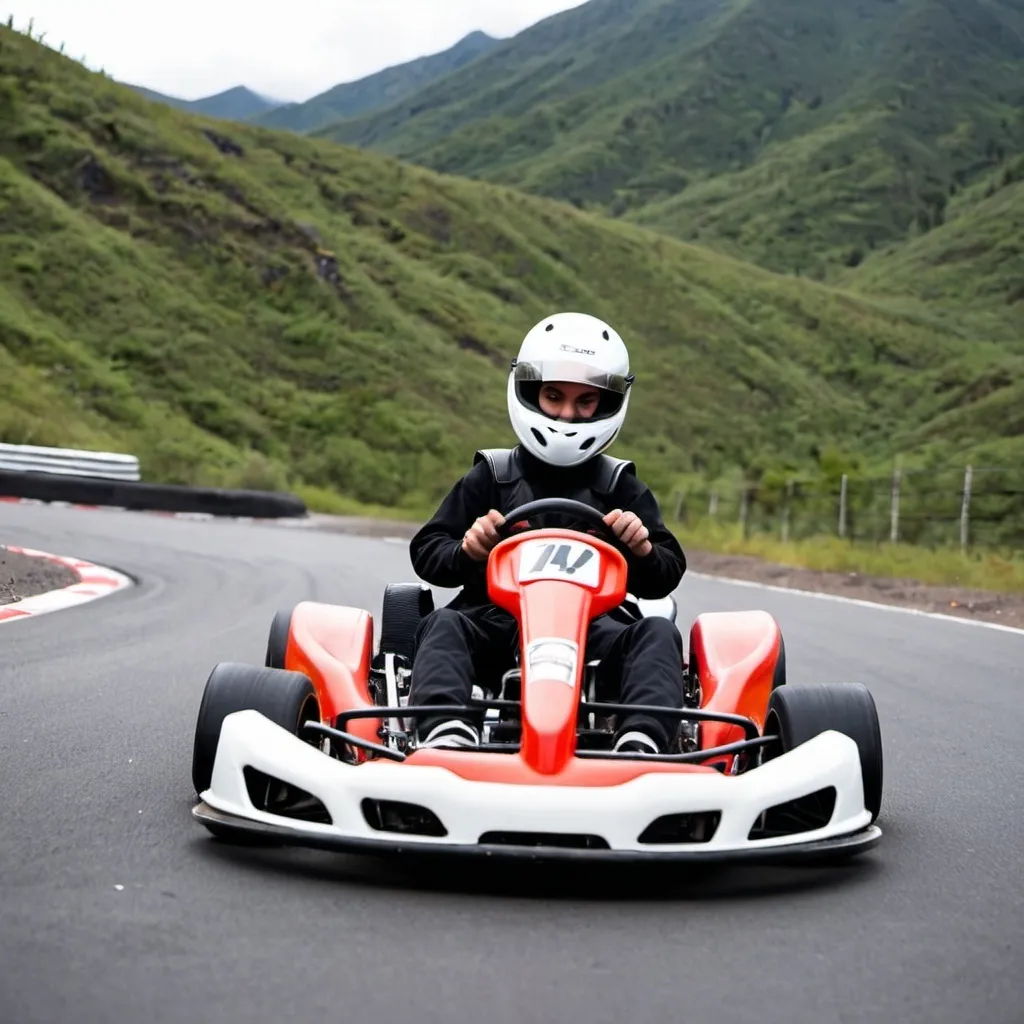 Prompt: go karting in the mountains with lava