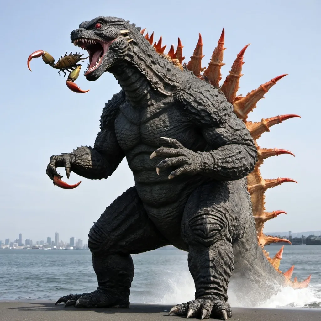 Prompt: godzilla with a crab arm