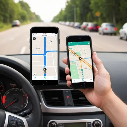 Prompt: use an app for directions drving in car
as a passanger