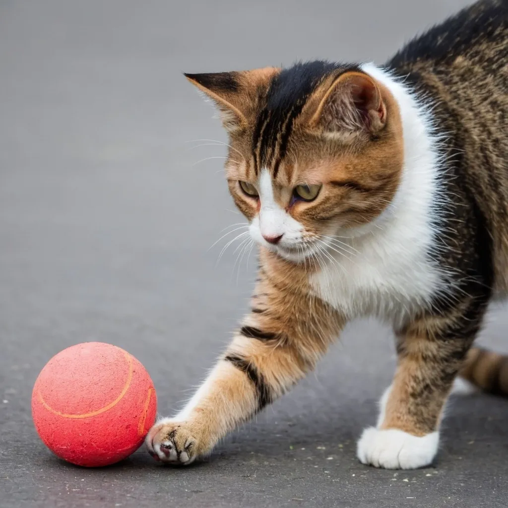 Prompt: Young cat is playing with a Ball 