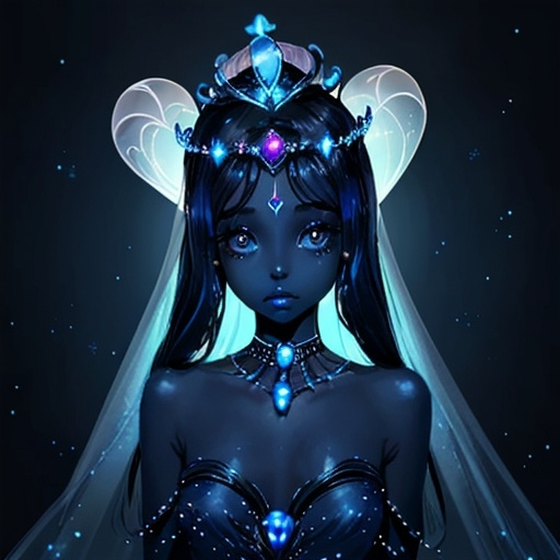 Prompt: Beautiful Alien Princess, dark blue skin, lighted tiara