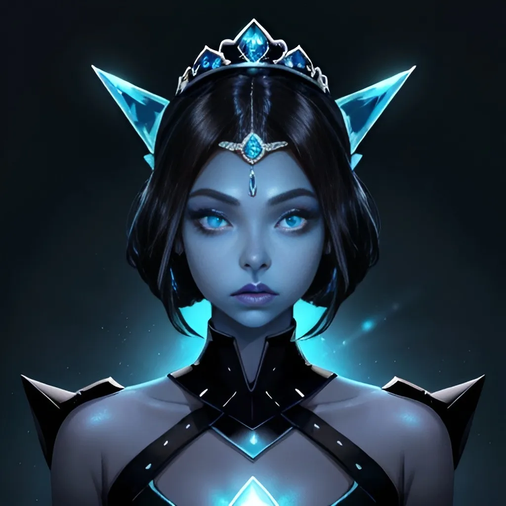 Prompt: A beautiful young woman, stunning, alien, blue skin, black hair, princess, lighted tiara, symmetrical, hardened, twenty-year-old, starship, ultra realistic