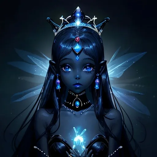 Prompt: Beautiful Alien Princess, dark blue skin, lighted tiara