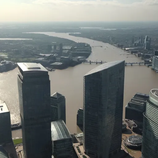 Prompt: view from sky scrapper in canary wharf london, make it more sunny
