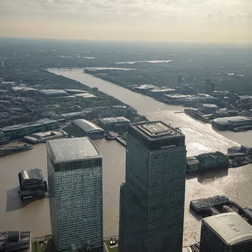 Prompt: view from sky scrapper in canary wharf london, make it more sunny
