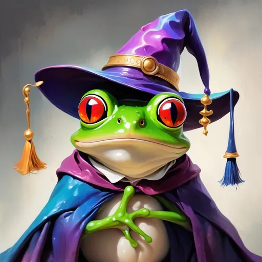 Prompt: Frog wearing a wizard hat, Picasso style,