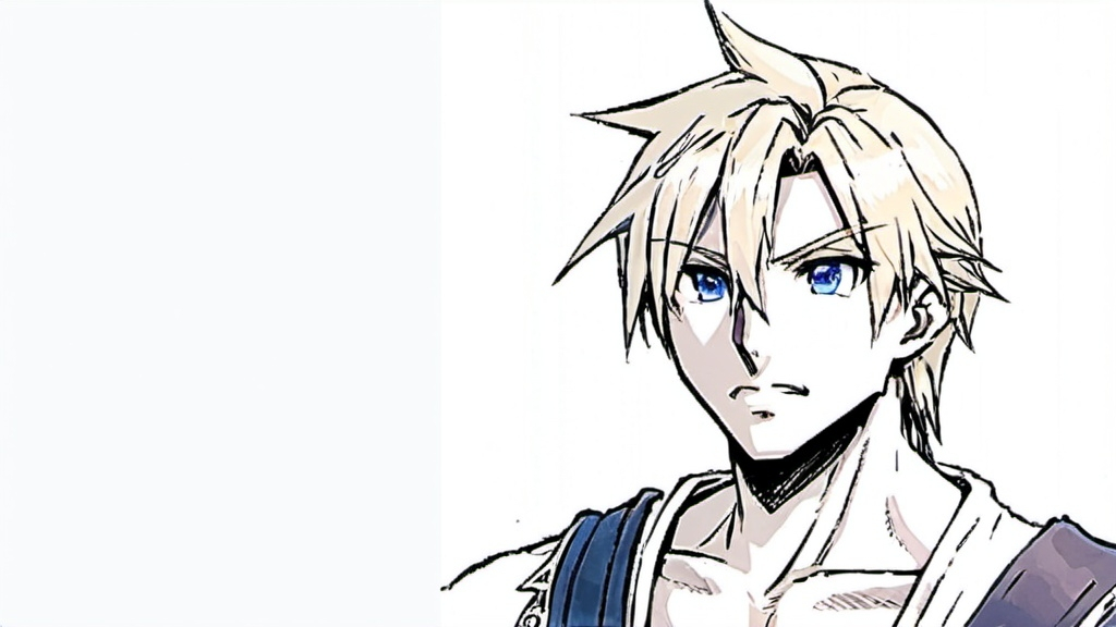 Prompt: a drawing of a man with blonde hair and blue eyes looking at the camera with a serious look on his face, Andor Basch, lyco art, final fantasy, an anime drawing