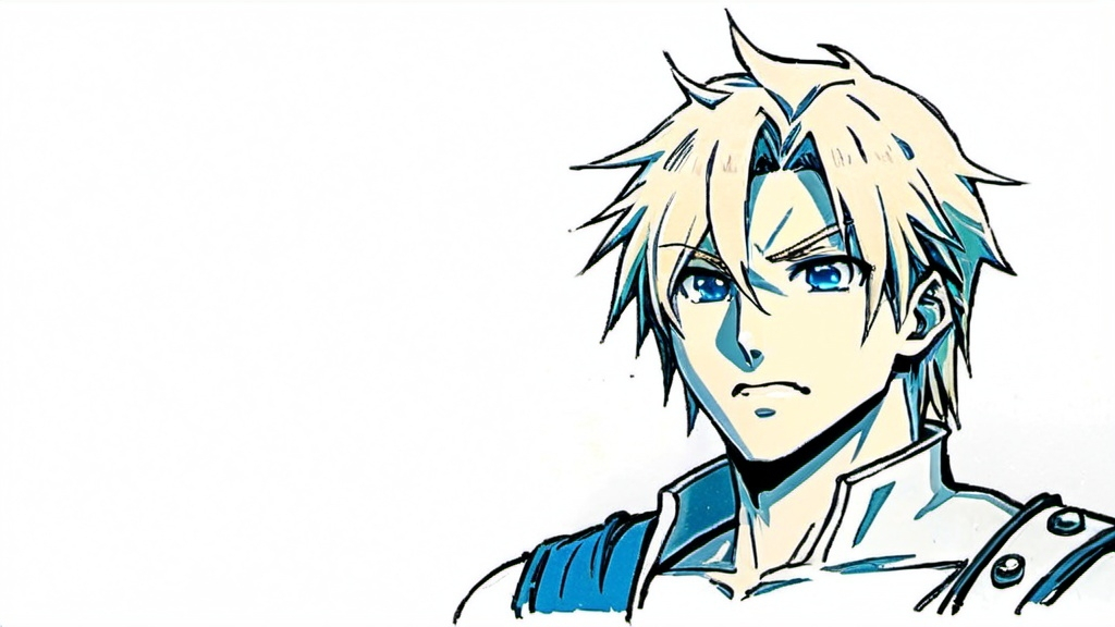 Prompt: a drawing of a man with blonde hair and blue eyes looking at the camera with a serious look on his face, Andor Basch, lyco art, final fantasy, an anime drawing