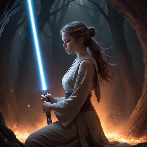 Prompt: A Jedi in meditation, their lightsaber by their side, ready to defend the galaxy.Eclipsed Resolve From the shadows where the echoes call, A fractured heart begins to fall, Talon's whispers, a darkened fate, Power’s embrace, it cannot wait. In this maelstrom, our spirits fight, Clashing visions in the dead of night. Eclipsed resolve, through fear and flame, In the struggle of souls, we’re forged the same. With love or revenge, we stand our ground, In the depths of chaos, our voices resound. Celestra shines with the hope of dawn, While Darien’s shadows seek to draw us on. A symphony of discord, a battle of the mind, In the dance of the lost, our fates entwined. Rising tempests, fury unleashed, Every moment we rise, we fight for reprieve. Eclipsed resolve, through fear and flame, In the struggle of souls, we’re forged the same. With love or revenge, we stand our ground, In the depths of chaos, our voices resound. Solara’s courage, a beacon of light, Redemption calls in the dead of night. While Liora’s quest seeks the truth untold, In Echo's Crest, the brave hearts grow bold. Torn between what is lost and what stays, In the shadows, we find our own ways. Deep in the silence where darkness creeps, A flicker ignites, our spirit never sleeps. Eclipsed resolve, through fear and flame, In the struggle of souls, we’re forged the same. With love or revenge, we stand our ground, In the depths of chaos, our voices resound. In the raging storm, our will shall defy, Chasing the echoes, we’ll rise or die. For in this abyss, amidst trials we braved, Together we stand, forever unchained inspiration by sith Lord 