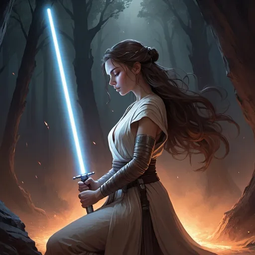 Prompt: A Jedi in meditation, their lightsaber by their side, ready to defend the galaxy.Eclipsed Resolve From the shadows where the echoes call, A fractured heart begins to fall, Talon's whispers, a darkened fate, Power’s embrace, it cannot wait. In this maelstrom, our spirits fight, Clashing visions in the dead of night. Eclipsed resolve, through fear and flame, In the struggle of souls, we’re forged the same. With love or revenge, we stand our ground, In the depths of chaos, our voices resound. Celestra shines with the hope of dawn, While Darien’s shadows seek to draw us on. A symphony of discord, a battle of the mind, In the dance of the lost, our fates entwined. Rising tempests, fury unleashed, Every moment we rise, we fight for reprieve. Eclipsed resolve, through fear and flame, In the struggle of souls, we’re forged the same. With love or revenge, we stand our ground, In the depths of chaos, our voices resound. Solara’s courage, a beacon of light, Redemption calls in the dead of night. While Liora’s quest seeks the truth untold, In Echo's Crest, the brave hearts grow bold. Torn between what is lost and what stays, In the shadows, we find our own ways. Deep in the silence where darkness creeps, A flicker ignites, our spirit never sleeps. Eclipsed resolve, through fear and flame, In the struggle of souls, we’re forged the same. With love or revenge, we stand our ground, In the depths of chaos, our voices resound. In the raging storm, our will shall defy, Chasing the echoes, we’ll rise or die. For in this abyss, amidst trials we braved, Together we stand, forever unchained inspiration by sith Lord 