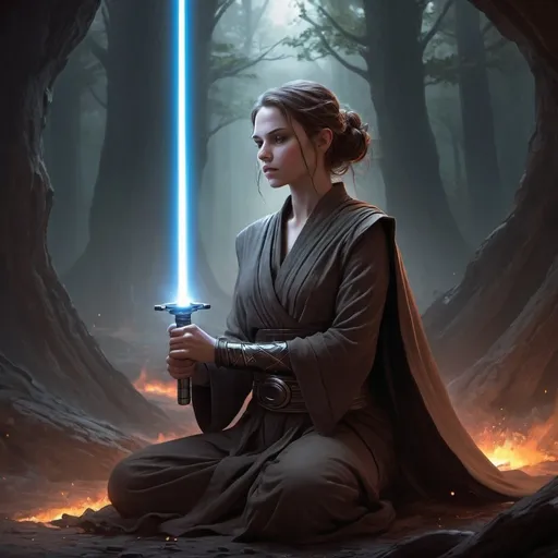 Prompt: A Jedi in meditation, their lightsaber by their side, ready to defend the galaxy.Eclipsed Resolve From the shadows where the echoes call, A fractured heart begins to fall, Talon's whispers, a darkened fate, Power’s embrace, it cannot wait. In this maelstrom, our spirits fight, Clashing visions in the dead of night. Eclipsed resolve, through fear and flame, In the struggle of souls, we’re forged the same. With love or revenge, we stand our ground, In the depths of chaos, our voices resound. Celestra shines with the hope of dawn, While Darien’s shadows seek to draw us on. A symphony of discord, a battle of the mind, In the dance of the lost, our fates entwined. Rising tempests, fury unleashed, Every moment we rise, we fight for reprieve. Eclipsed resolve, through fear and flame, In the struggle of souls, we’re forged the same. With love or revenge, we stand our ground, In the depths of chaos, our voices resound. Solara’s courage, a beacon of light, Redemption calls in the dead of night. While Liora’s quest seeks the truth untold, In Echo's Crest, the brave hearts grow bold. Torn between what is lost and what stays, In the shadows, we find our own ways. Deep in the silence where darkness creeps, A flicker ignites, our spirit never sleeps. Eclipsed resolve, through fear and flame, In the struggle of souls, we’re forged the same. With love or revenge, we stand our ground, In the depths of chaos, our voices resound. In the raging storm, our will shall defy, Chasing the echoes, we’ll rise or die. For in this abyss, amidst trials we braved, Together we stand, forever unchained inspiration by sith Lord 