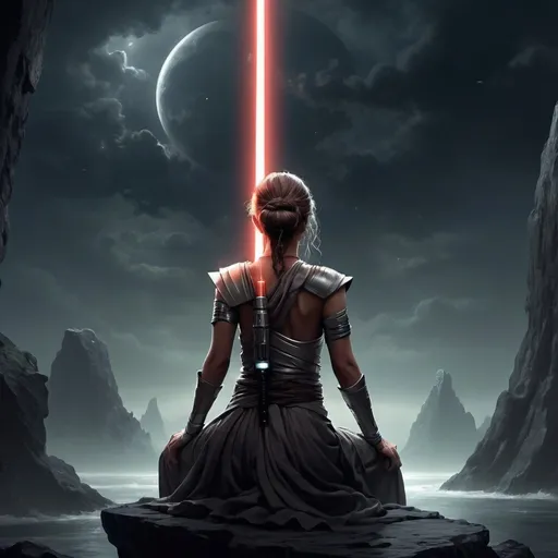 Prompt: A Jedi in meditation, their lightsaber by their side, ready to defend the galaxy.Eclipsed Resolve
From the shadows where the echoes call,
A fractured heart begins to fall,
Talon's whispers, a darkened fate,
Power’s embrace, it cannot wait.
 
 

In this maelstrom, our spirits fight,
Clashing visions in the dead of night.
 
 

Eclipsed resolve, through fear and flame,
In the struggle of souls, we’re forged the same.
With love or revenge, we stand our ground,
In the depths of chaos, our voices resound.
 
 

Celestra shines with the hope of dawn,
While Darien’s shadows seek to draw us on.
A symphony of discord, a battle of the mind,
In the dance of the lost, our fates entwined.
 
 

Rising tempests, fury unleashed,
Every moment we rise, we fight for reprieve.
Eclipsed resolve, through fear and flame,
In the struggle of souls, we’re forged the same.
With love or revenge, we stand our ground,
In the depths of chaos, our voices resound.
 
 

Solara’s courage, a beacon of light,
Redemption calls in the dead of night.
While Liora’s quest seeks the truth untold,
In Echo's Crest, the brave hearts grow bold.
 
 

Torn between what is lost and what stays,
In the shadows, we find our own ways.
Deep in the silence where darkness creeps,
A flicker ignites, our spirit never sleeps.
 
 

Eclipsed resolve, through fear and flame,
In the struggle of souls, we’re forged the same.
With love or revenge, we stand our ground,
In the depths of chaos, our voices resound.
 
 

In the raging storm, our will shall defy,
Chasing the echoes, we’ll rise or die.
For in this abyss, amidst trials we braved,
Together we stand, forever unchained
 

 

 
 

 