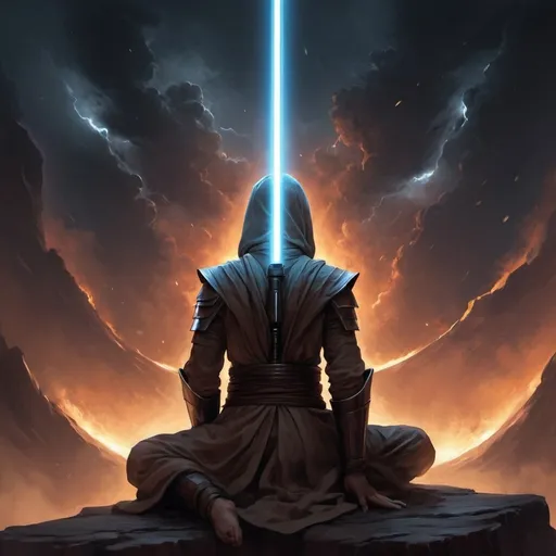 Prompt: A Jedi in meditation, their lightsaber by their side, ready to defend the galaxy.Eclipsed Resolve
From the shadows where the echoes call,
A fractured heart begins to fall,
Talon's whispers, a darkened fate,
Power’s embrace, it cannot wait.
 
 

In this maelstrom, our spirits fight,
Clashing visions in the dead of night.
 
 

Eclipsed resolve, through fear and flame,
In the struggle of souls, we’re forged the same.
With love or revenge, we stand our ground,
In the depths of chaos, our voices resound.
 
 

Celestra shines with the hope of dawn,
While Darien’s shadows seek to draw us on.
A symphony of discord, a battle of the mind,
In the dance of the lost, our fates entwined.
 
 

Rising tempests, fury unleashed,
Every moment we rise, we fight for reprieve.
Eclipsed resolve, through fear and flame,
In the struggle of souls, we’re forged the same.
With love or revenge, we stand our ground,
In the depths of chaos, our voices resound.
 
 

Solara’s courage, a beacon of light,
Redemption calls in the dead of night.
While Liora’s quest seeks the truth untold,
In Echo's Crest, the brave hearts grow bold.
 
 

Torn between what is lost and what stays,
In the shadows, we find our own ways.
Deep in the silence where darkness creeps,
A flicker ignites, our spirit never sleeps.
 
 

Eclipsed resolve, through fear and flame,
In the struggle of souls, we’re forged the same.
With love or revenge, we stand our ground,
In the depths of chaos, our voices resound.
 
 

In the raging storm, our will shall defy,
Chasing the echoes, we’ll rise or die.
For in this abyss, amidst trials we braved,
Together we stand, forever unchained
 

 

 
 

 