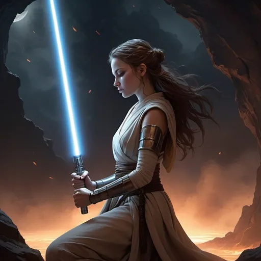 Prompt: A Jedi in meditation, their lightsaber by their side, ready to defend the galaxy.Eclipsed Resolve From the shadows where the echoes call, A fractured heart begins to fall, Talon's whispers, a darkened fate, Power’s embrace, it cannot wait. In this maelstrom, our spirits fight, Clashing visions in the dead of night. Eclipsed resolve, through fear and flame, In the struggle of souls, we’re forged the same. With love or revenge, we stand our ground, In the depths of chaos, our voices resound. Celestra shines with the hope of dawn, While Darien’s shadows seek to draw us on. A symphony of discord, a battle of the mind, In the dance of the lost, our fates entwined. Rising tempests, fury unleashed, Every moment we rise, we fight for reprieve. Eclipsed resolve, through fear and flame, In the struggle of souls, we’re forged the same. With love or revenge, we stand our ground, In the depths of chaos, our voices resound. Solara’s courage, a beacon of light, Redemption calls in the dead of night. While Liora’s quest seeks the truth untold, In Echo's Crest, the brave hearts grow bold. Torn between what is lost and what stays, In the shadows, we find our own ways. Deep in the silence where darkness creeps, A flicker ignites, our spirit never sleeps. Eclipsed resolve, through fear and flame, In the struggle of souls, we’re forged the same. With love or revenge, we stand our ground, In the depths of chaos, our voices resound. In the raging storm, our will shall defy, Chasing the echoes, we’ll rise or die. For in this abyss, amidst trials we braved, Together we stand, forever unchained inspiration by sith Lord 