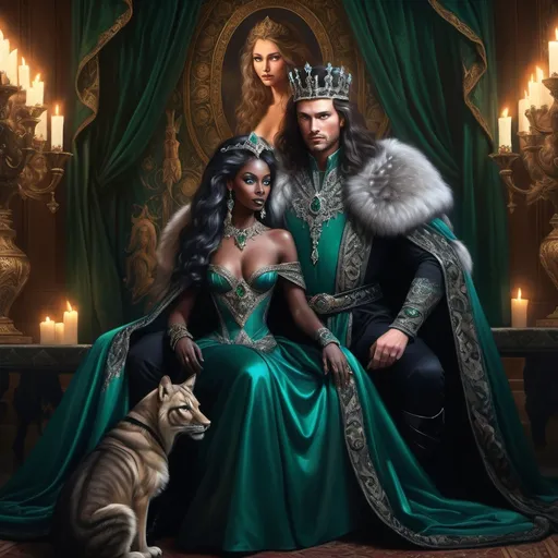 Prompt: Northern King and his beautiful black Queen having an intimate dinner.