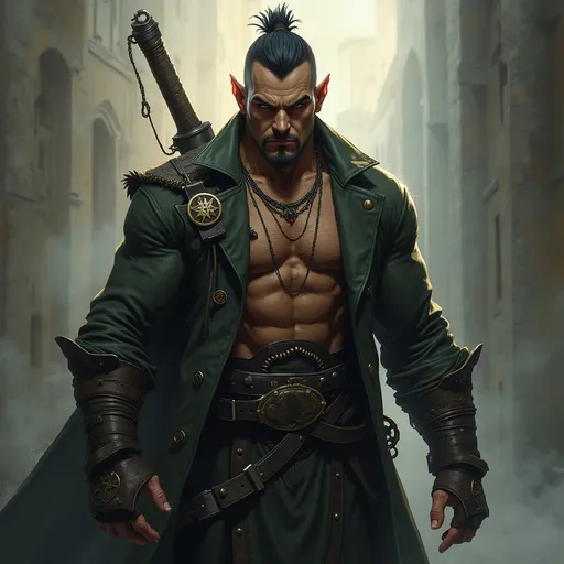 Prompt: a handsome and dangerous half-orc male 