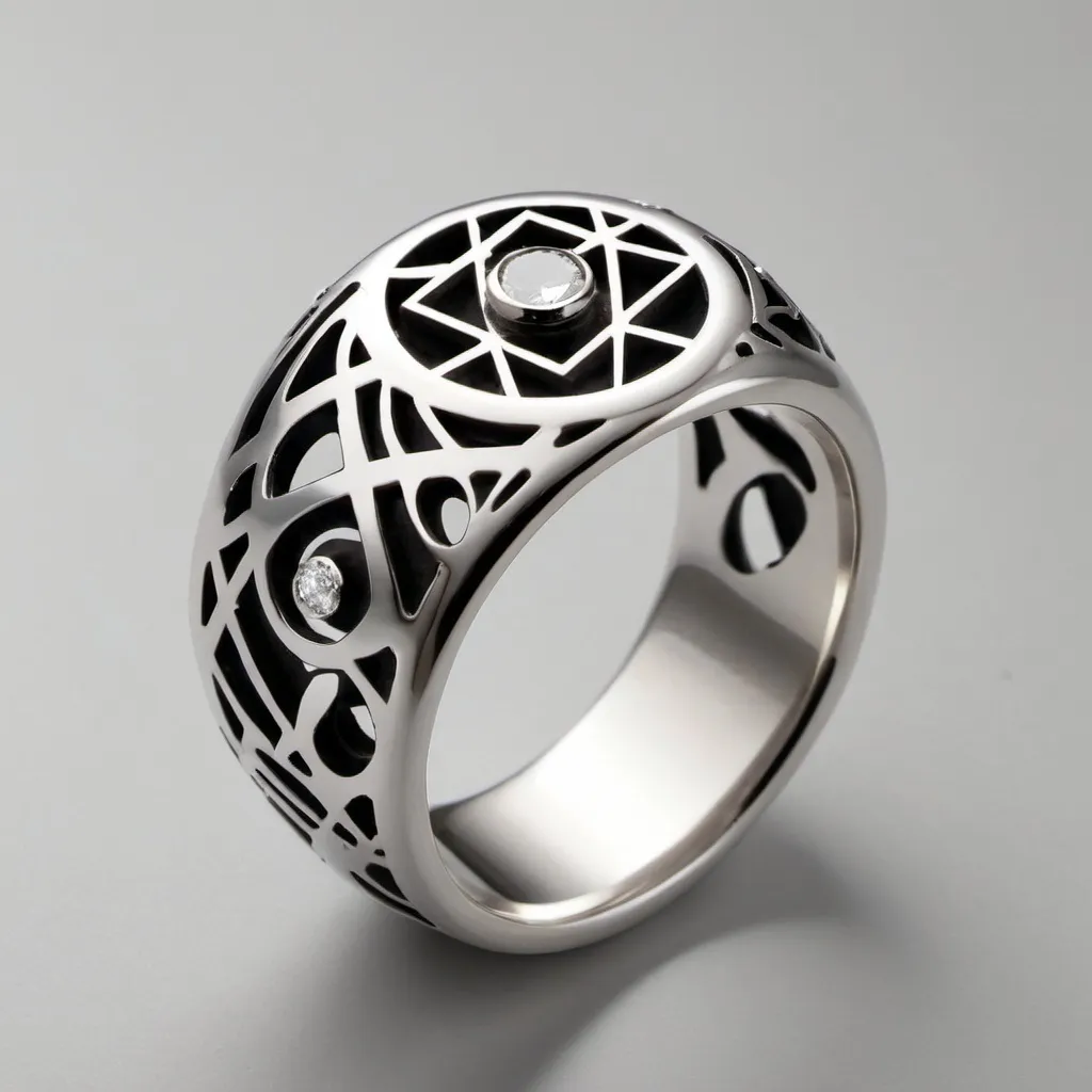 Prompt:  Create a scribble random pattern ring with cutouts and a diamond on top. 