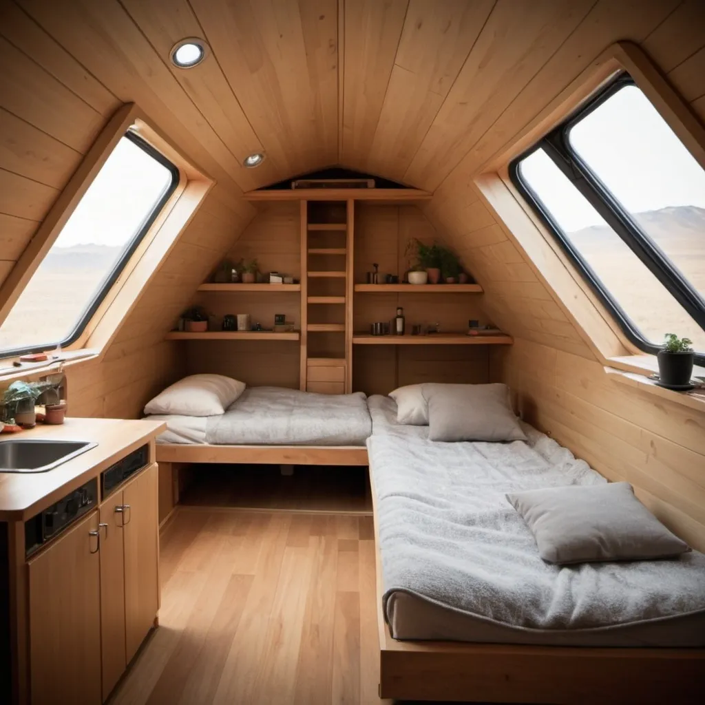 Prompt: Cozy living quarters designed for long-term space habitation.