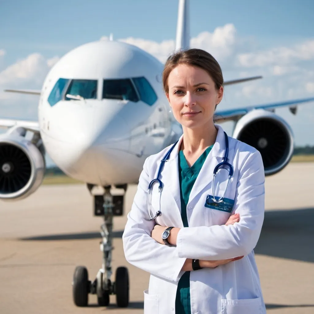 Prompt: a medical professional is in front of an aeroplane