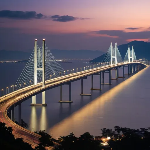 Prompt: penang bridge, luxury evening mode, area view, landscape with dimension 2k quality