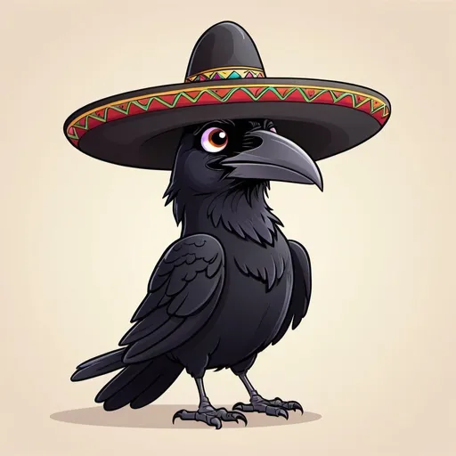 Prompt: cartoon raven wearing sombrero
