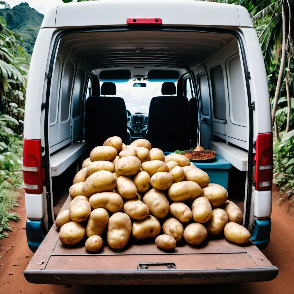 Prompt: Potato in a van living van Life in Central America