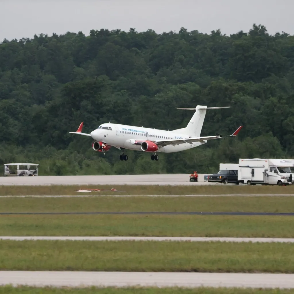 Prompt: An airplane is landing on a small airport