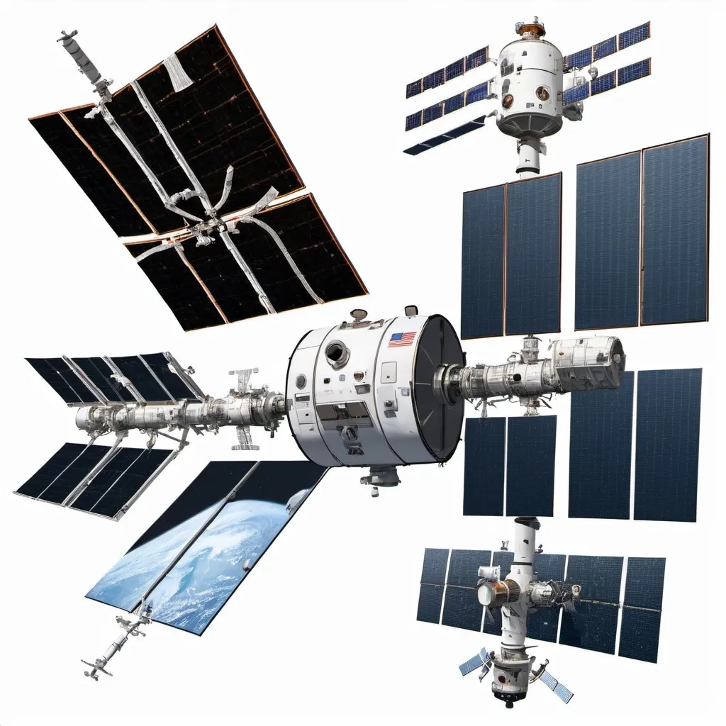 Prompt: Iss fictional satalite. A3 or bigger. Just two panels. one panel has a blank white A3 sized space inside of it. White background please. It must be a cutout so remove detail around the edges. Make it a bit cartoonish

