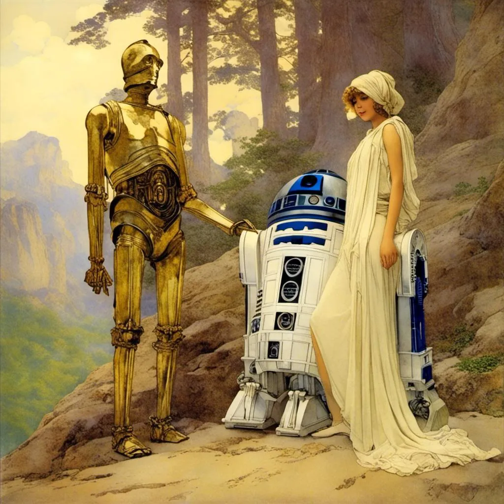 Prompt: <mymodel> C3PO and R2D2