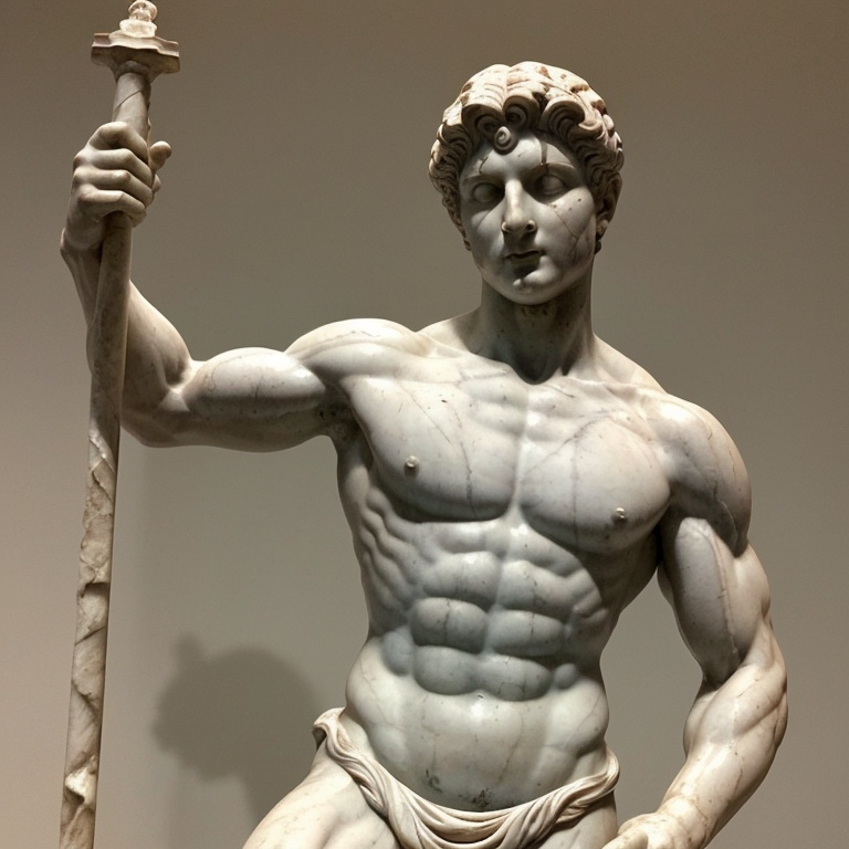 Prompt: Marble statue of a young roman soldier, with muscles and abs